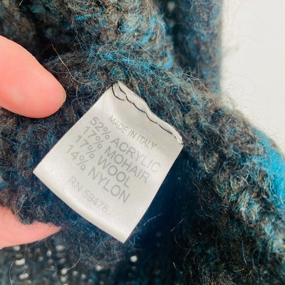 Elsamanda Size Large Made in Italy Blue & Black Mohair Wool Cardigan Sweater - Picture 7 of 10